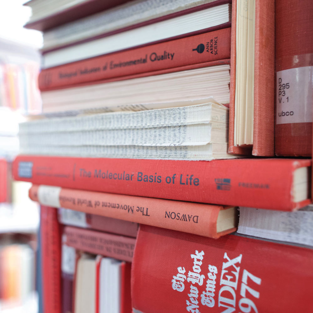 Book spines in the Library stacks