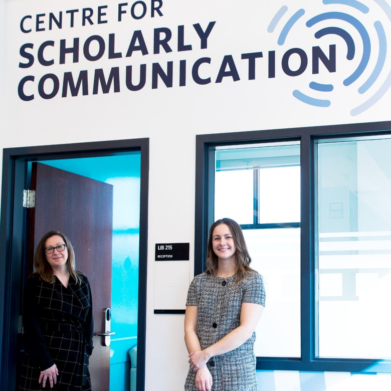 Amanda and Kristy outside of the Centre for Scholarly Communication offices