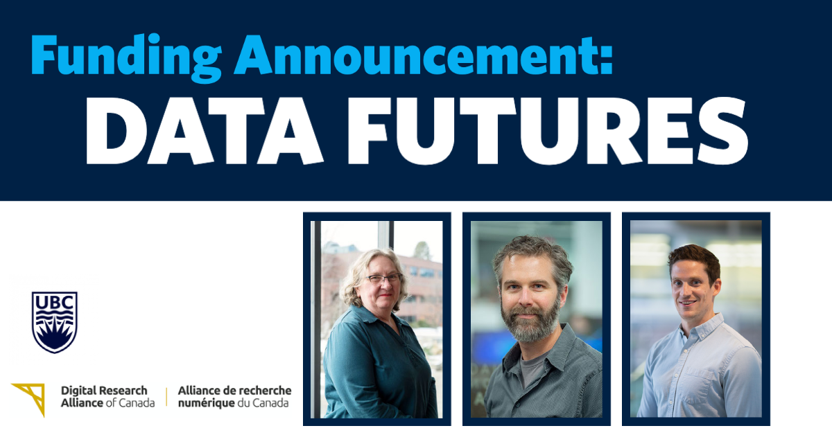 Funding Annoucement: Data Futures with photographs of Marjorie Mitchell, Mathew Vis-Dunbar, and Nick Rochlin