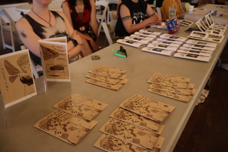 Table with zines spread out
